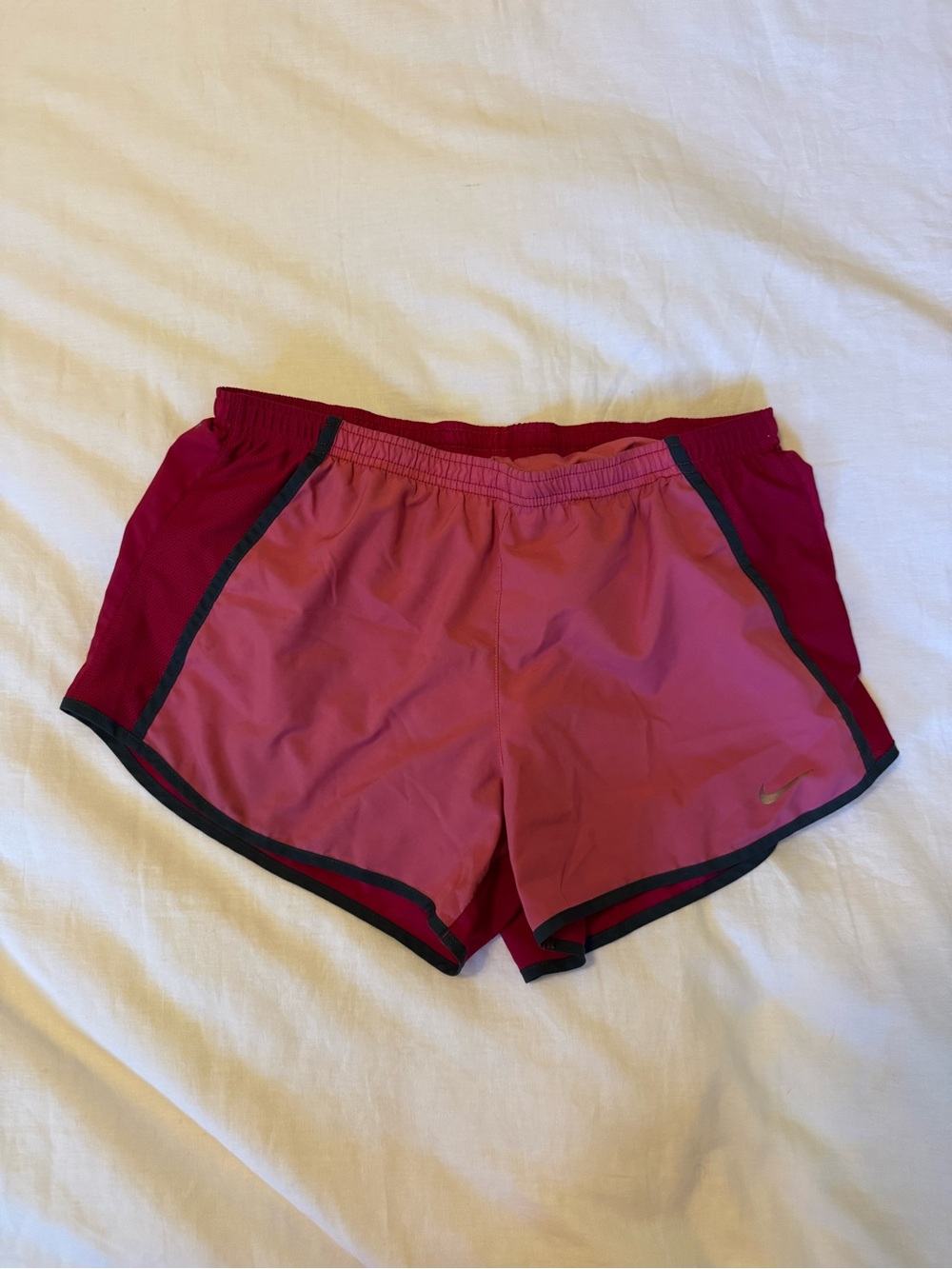 Nike Pink and Burgundy Women's Running Shorts with Black Trim